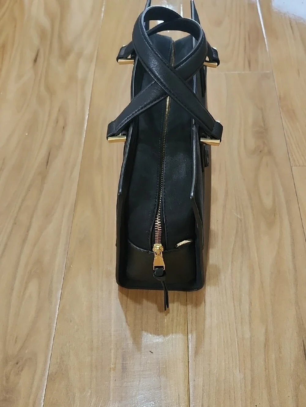 Tory Burch Black Leather Top-Handle Satchel with Gold Hardware